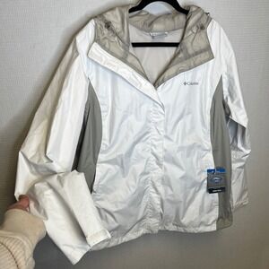 Columbia Arcadia II Rain Jacket Womens XXL White Grey Omni-Tech Waterproof